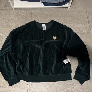 Mickey Mouse Icon Ribbed Velvet Pullover Sweatshirt for Women – Green
